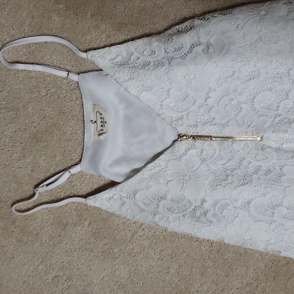 White lace V neck blouse, Ember brand, women's Medium